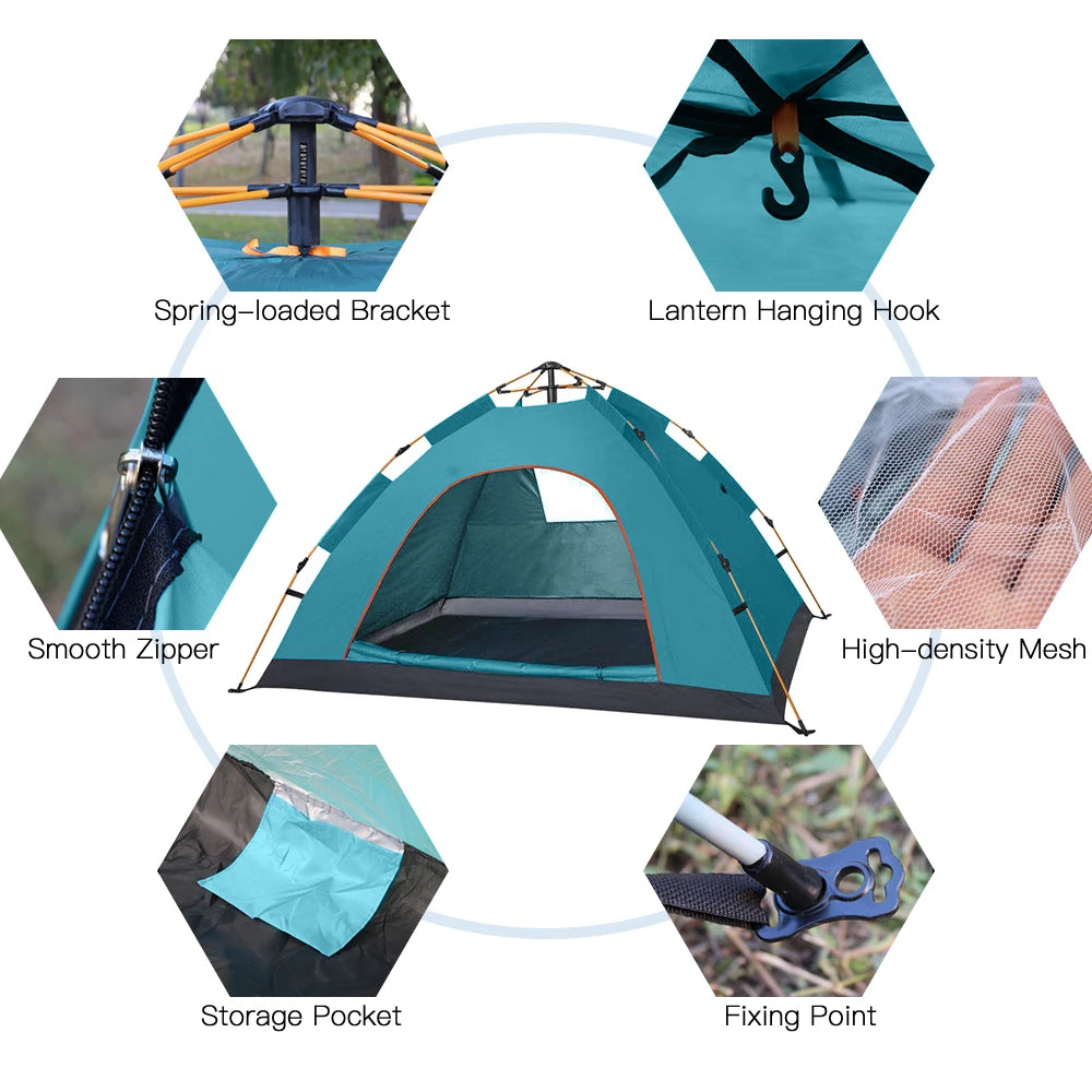 Outdoor Pop Up Tent Water Resistant Portable Instant Camping Folding Fully Automatic Tent for 1-2 People