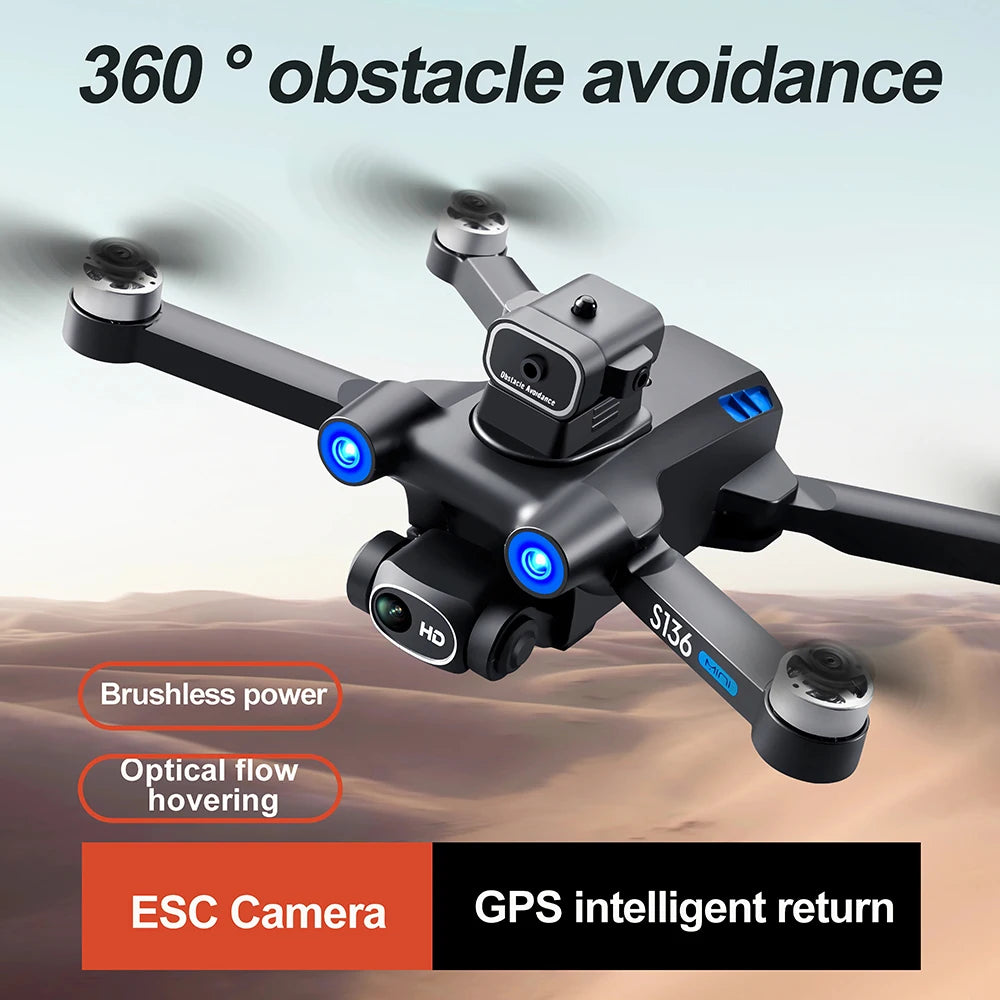 2025 Upgraded S136 GPS Drone 360 Degree Laser Avoidance Infrared Obstacle Brushless Motor WIFI FPV Quadcopter Toy Foldable and Portable