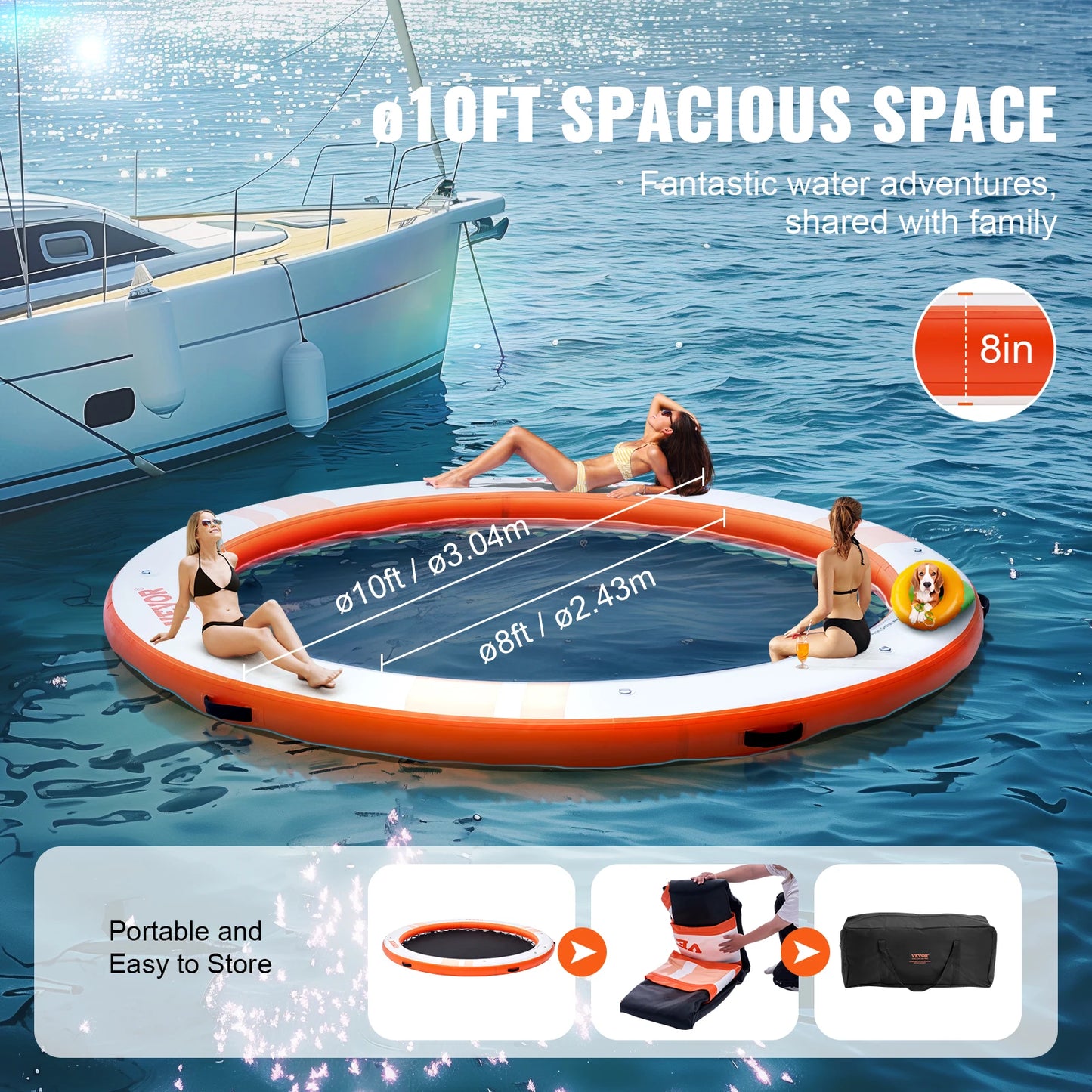 Vevor Inflatable Floating Dock 10x8FT Non Slip Water Detachable Ladder Portable Carrying Bag Floating Platform Island Raft