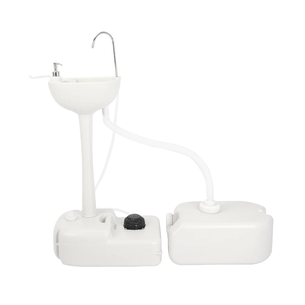 Outdoor Portable Camping Sink with Toilet Standing Hand Wash Basin with Foot Pump and Water Tank for RV Travel Fishing