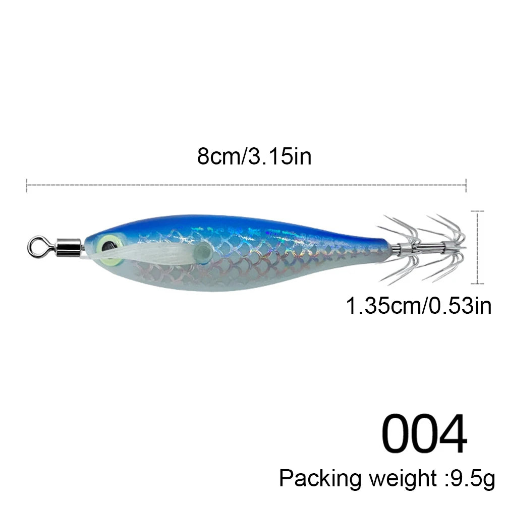 1-10PCS 9.5g Laser Luminous Squid Jig Floating Horizontal Wood Shrimp Egi Lure Bait Octopus Cuttlefish Fishing Baits 8cm