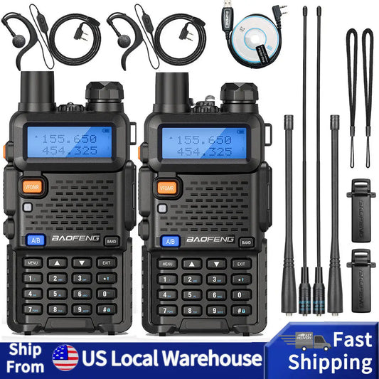 2PCS Baofeng UV-5R Walkie Talkie Dual Band VHF UHF Two Way Radio Long Range 128 Channel VOX Handheld Transceiver