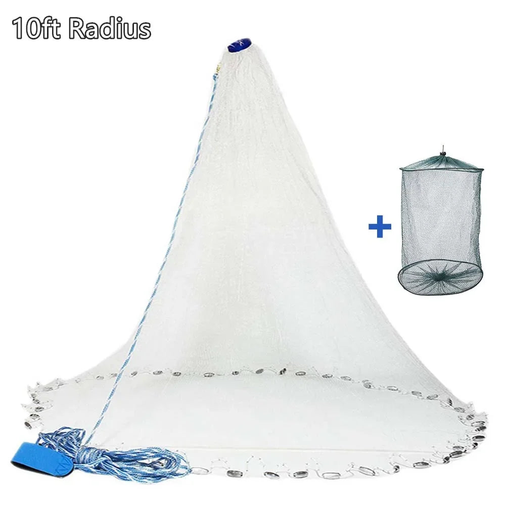 American Saltwater Fishing Cast Net for Bait Trap Fish with Heavy Duty Zinc Sinker Weight in 3 to 10 Feet Radius