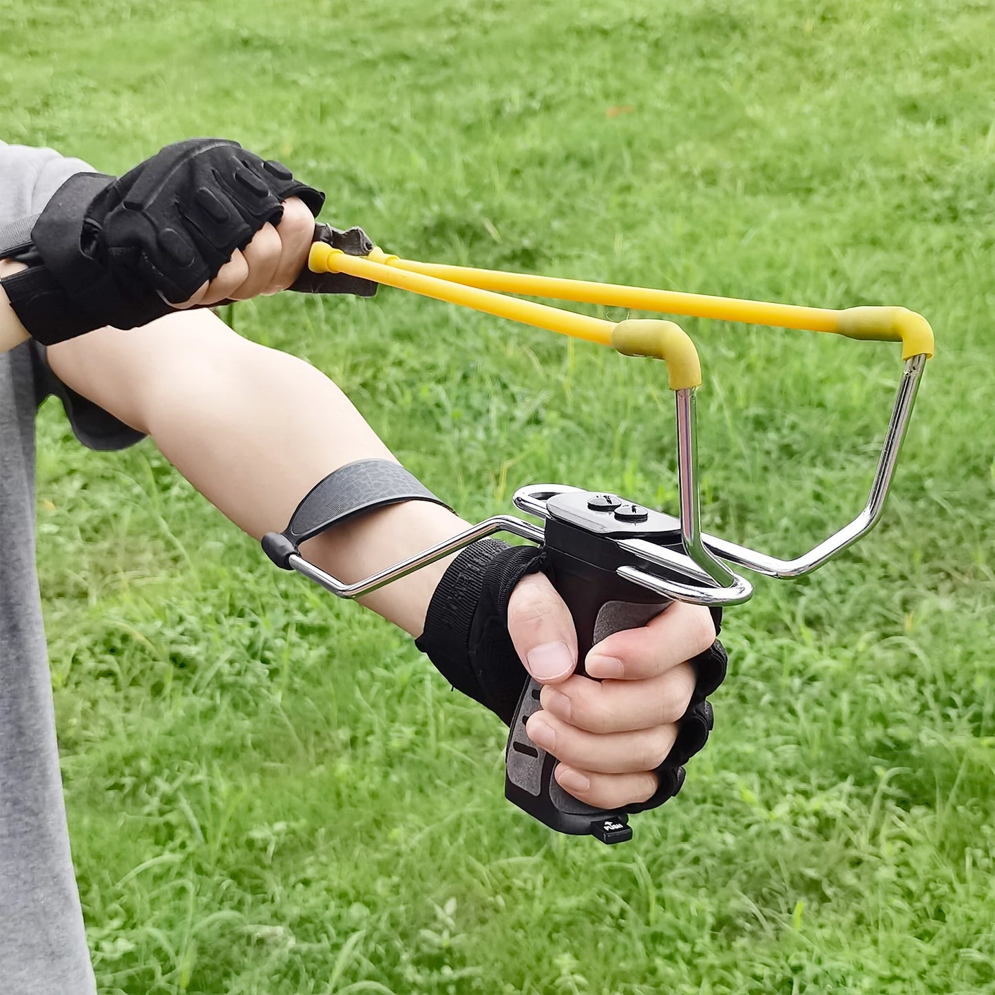Slingshot Folding Rubberized Hunting Sling Shot with Auto-feed Dispensing Button and Wrist Rocket Design for Adults