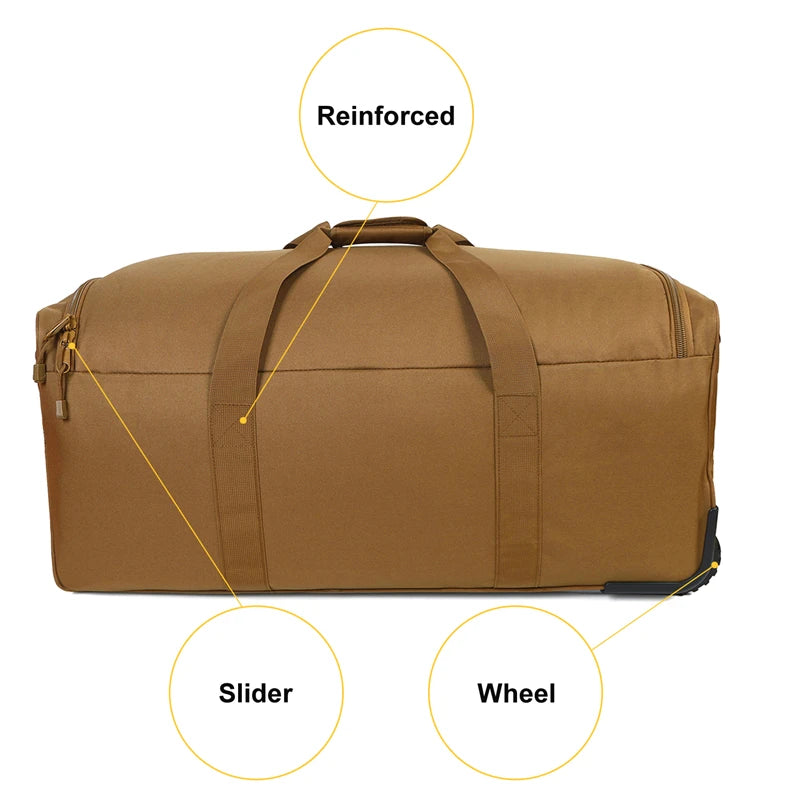 Large Capacity Military Tactical Travel Bag Wheeled Deployment Trolley Duffel Bag Heavy Duty Camping Hiking Running Trekking