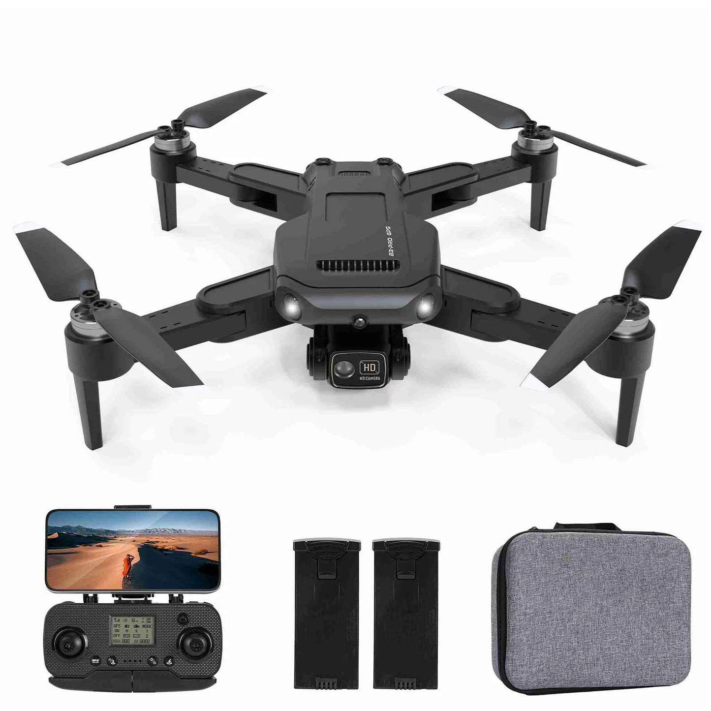 RC Drone Brushless Motor GPS Quadcopter with Remote Controller and Two Batteries for Long Flight Times