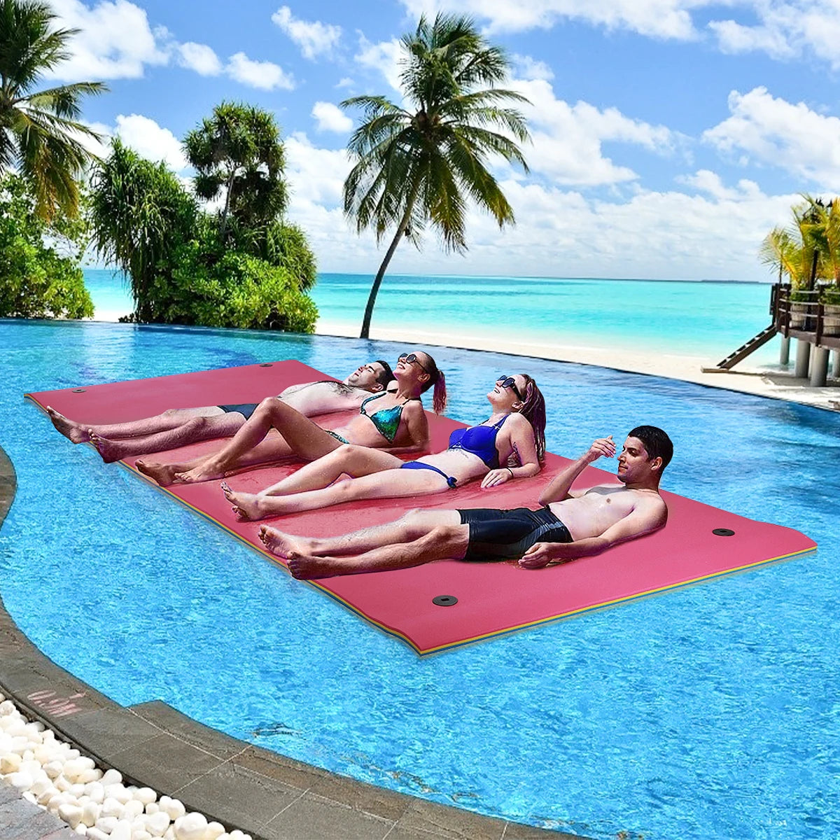 153.6 x 58 Inch Camping Mat Folding Camping Mattress Floating Water Pad Outdoor Waterproof Beach Picnic Blanket for Multiplayer