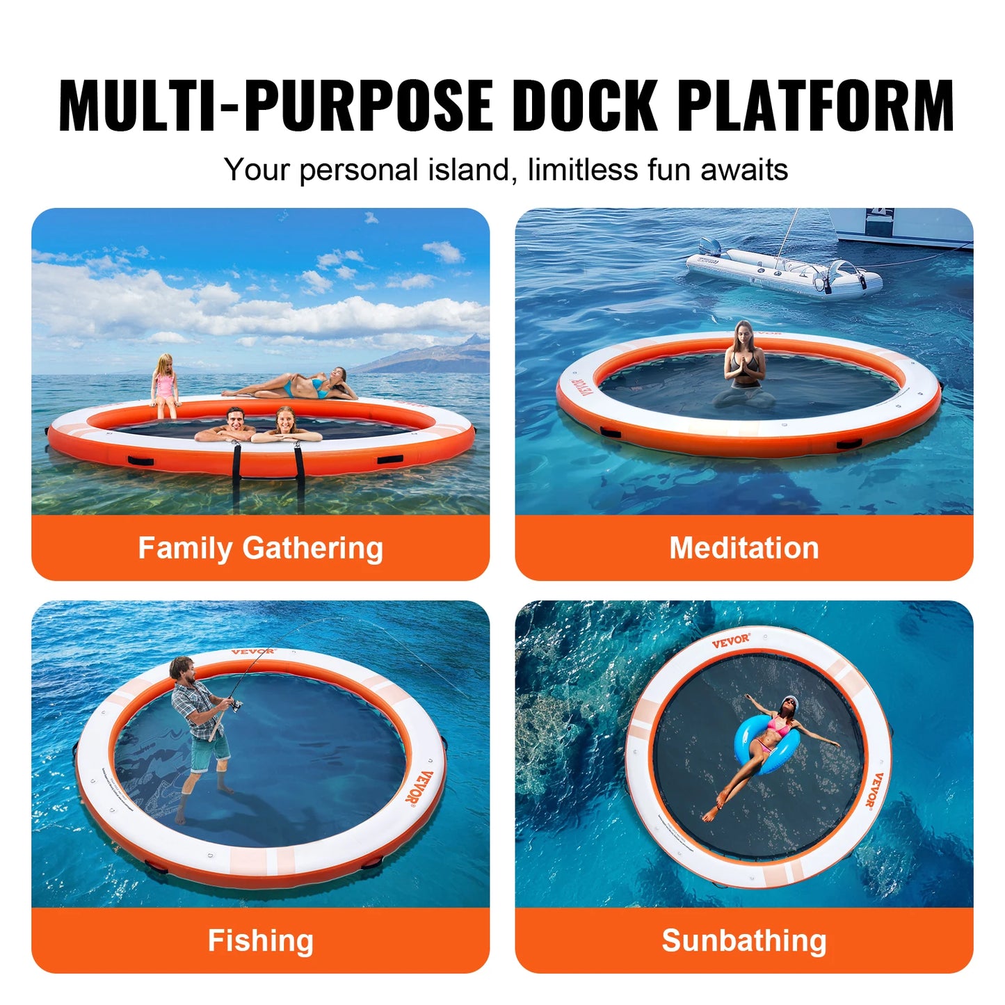 Vevor Inflatable Floating Dock 10x8FT Non Slip Water Detachable Ladder Portable Carrying Bag Floating Platform Island Raft
