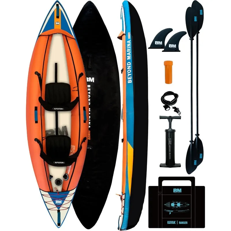 Beyond Marina Inflatable Kayak 2 Person Recreational Touring Kayak with Hand Pump and Pressure Gauge Fishing Tandem Kayak 11.15 FT