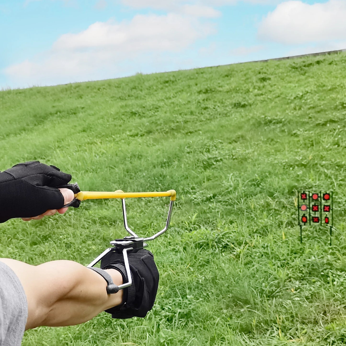 Slingshot Folding Rubberized Hunting Sling Shot with Auto-feed Dispensing Button and Wrist Rocket Design for Adults