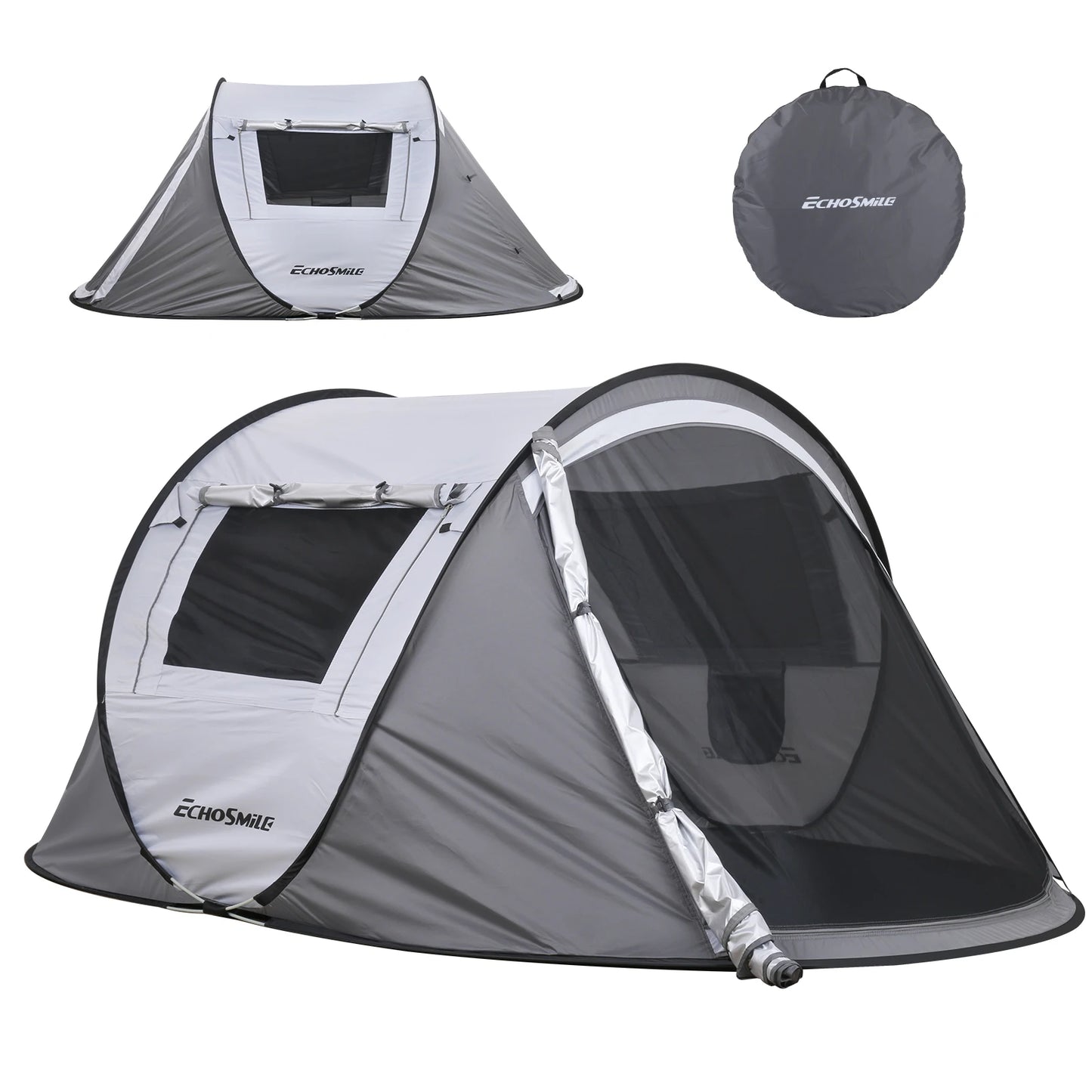White Gray Automatic Opening Pop Up Camping Tent for Two People High Quality Convenient Carry Design