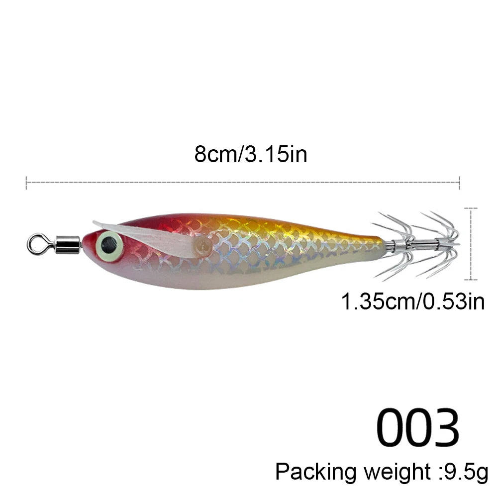 1-10PCS 9.5g Laser Luminous Squid Jig Floating Horizontal Wood Shrimp Egi Lure Bait Octopus Cuttlefish Fishing Baits 8cm