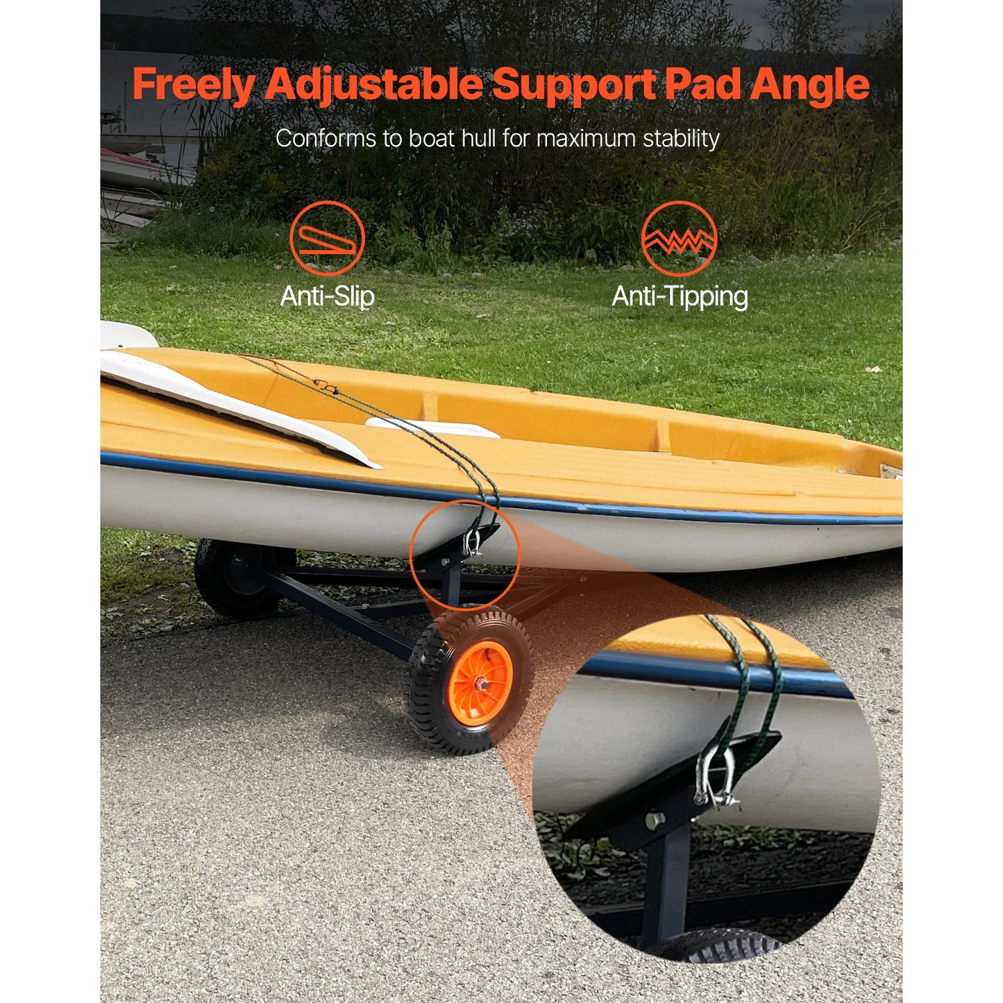 VEVOR 420 Pounds Boat Trailer Dolly Carbon Steel Kayak Mover with 15.7 Inch Pneumatic Tires and Bracket for Moving Motorboat and Fishing Boat