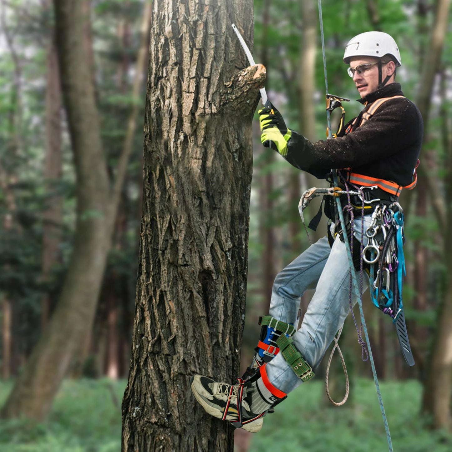 Professional Tree Climbing Gear Kit Carbon Steel Safety Straps and Pedals for Arborist Work 220lb Capacity