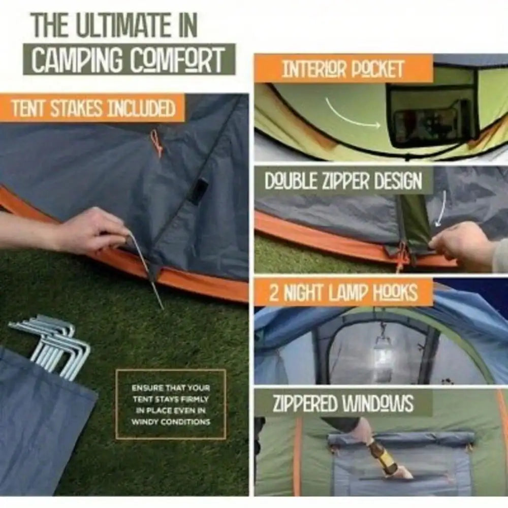 Camping Tent for 4 People Easy Pop Up Design with 2 Doors UPF50 Plus Waterproof 600D Oxford Material