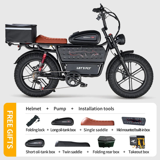 Hahoo H20 20 Inches Adult Electric Mountain Bike 1000W Brushless Motor 48V 60Ah Ebike Dual Suspension Off Road Tyre Bicycle
