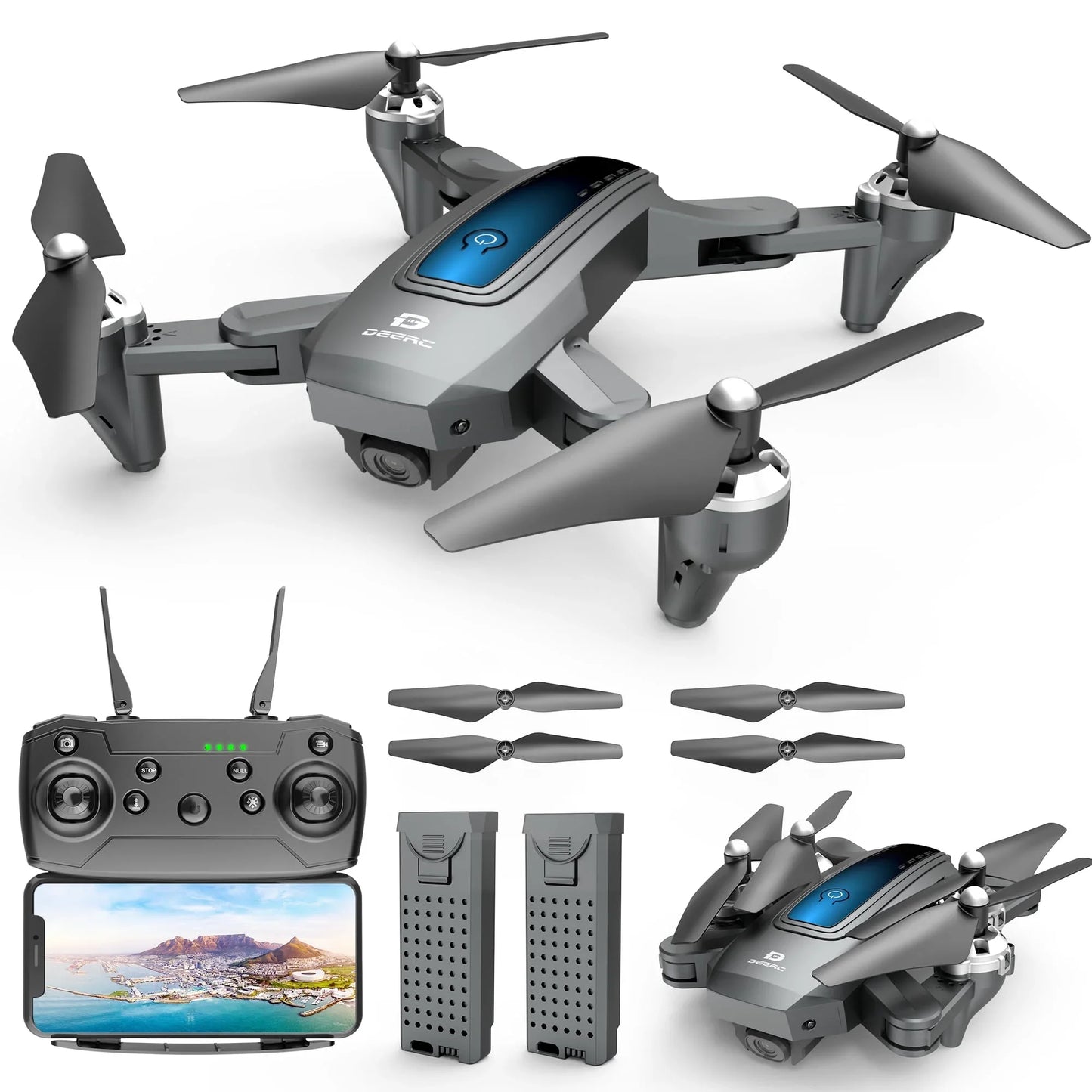 Deerc D10 Drone 1080P FHD FPV Gravity Control Altitude Hold Headless Mode Waypoints Case 2 Batteries