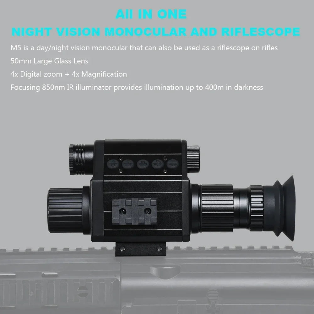 M5 Digital Riflescope Night Vision Scope Sight Infrared Monocular 1080P Video Photo Recording All In One for Hunting Surveillance