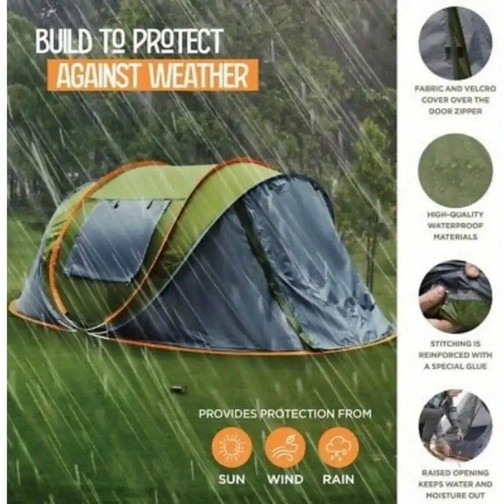 Camping Tent for 4 People Easy Pop Up Design with 2 Doors UPF50 Plus Waterproof 600D Oxford Material