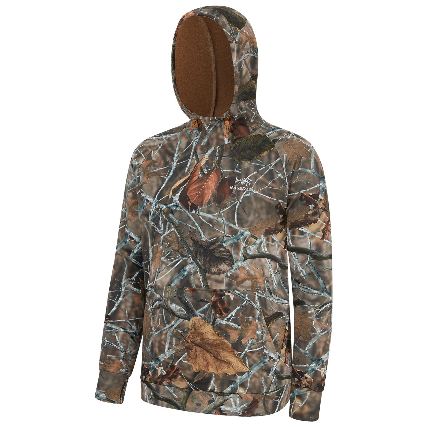 BASSDASH Men’s Fleece Lined Fishing Hoodie Water Resistant Performance Pullover Sweatshirt Stretchy Hunting Workout Sweatshirt