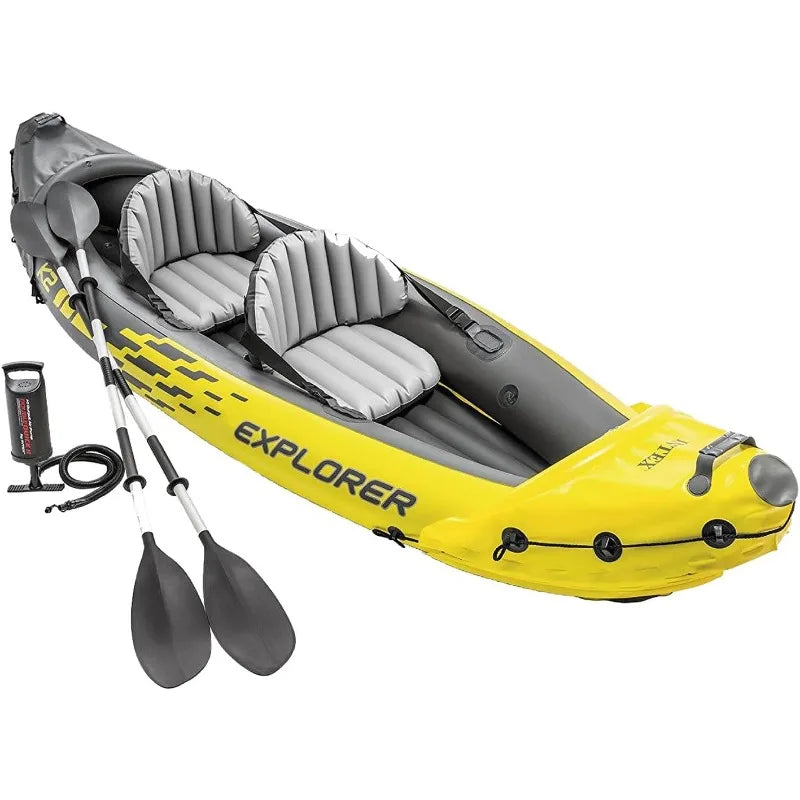 Intex Explorer K2 Inflatable Kayak Set with Deluxe 86 Inch Aluminum Oars and High Output Pump Super Strong PVC