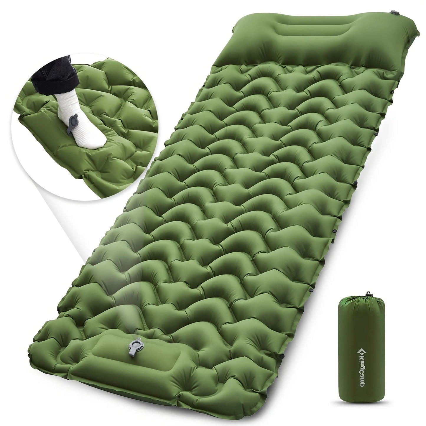 KingCamp Self Inflating Sleeping Pad Ultralight Inflatable Sleeping Mat With Built-In Pillow And Foot Pump For Hiking And Traveling
