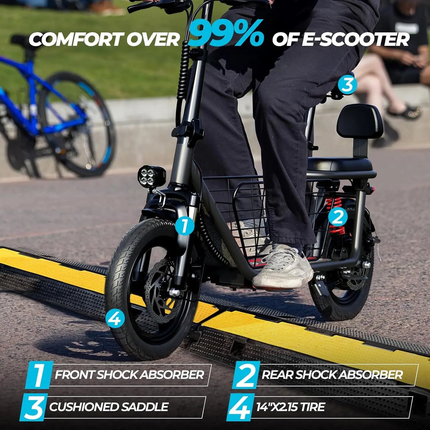 850W Peak Adult Electric Scooter with 25 Miles Range 20 MPH Dual Brakes Dual Suspension 14 Inch Tires and Seat Basket
