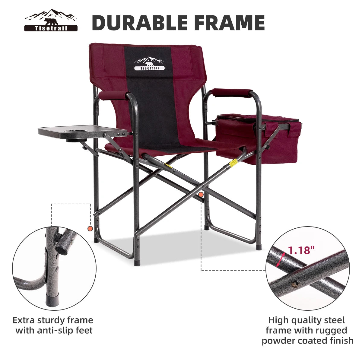 Tisetrail Director Camping Chair with Cooler Bag and Foldable Side Tray Outdoor Lawn Chair
