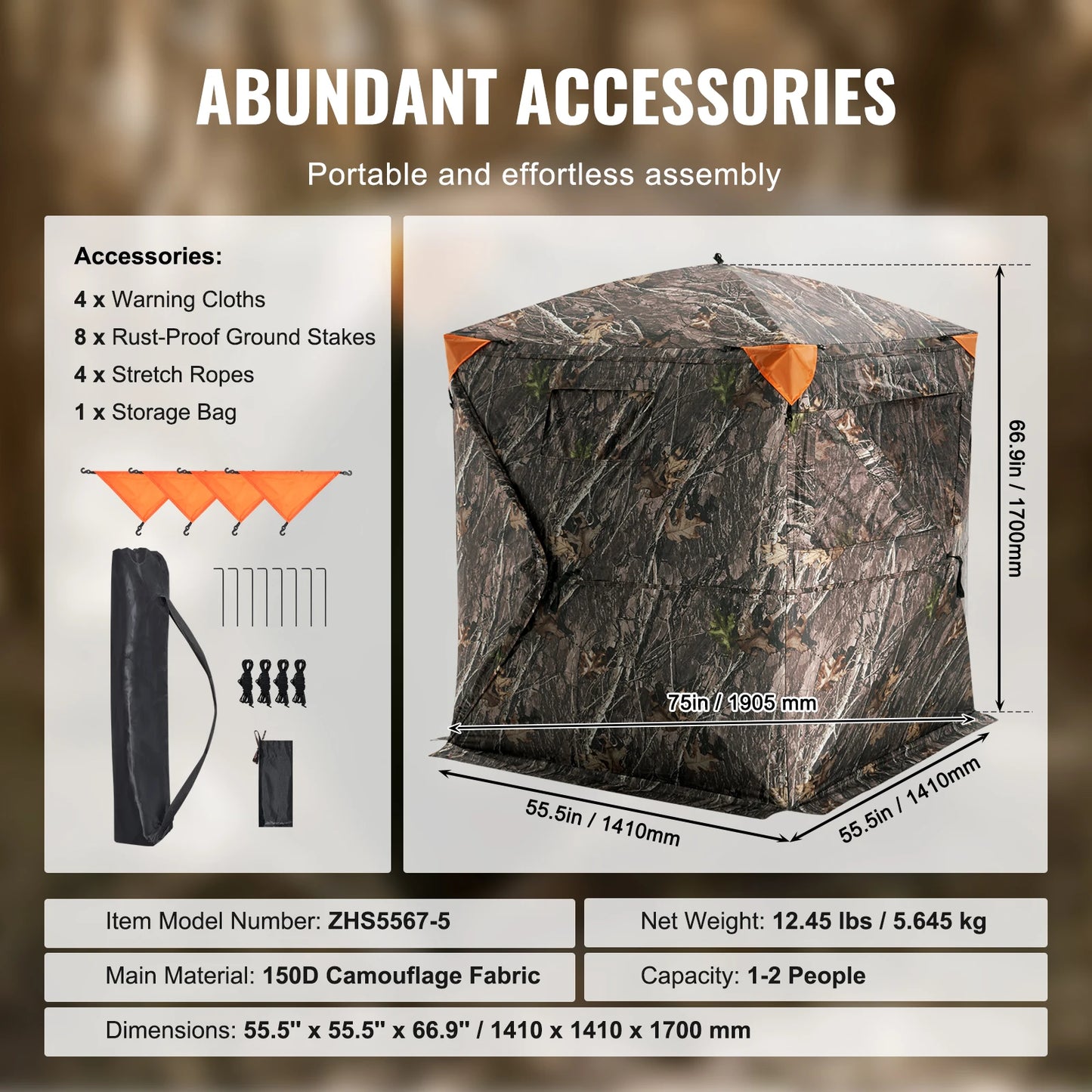 Vevor Hunting Blind 270 Degree See Through Ground Blind 2-3 Person Pop Up Deer Blind with Carrying Bag Portable Tent