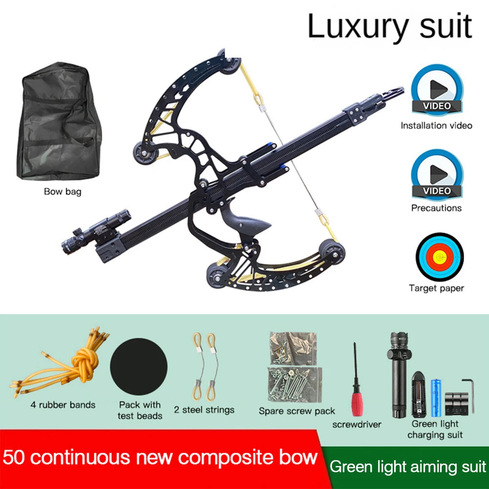 New All Metal 50 Round Compound Bow and Arrow Slingshot Steel Ball Double Outdoor High Precision Green Light Bow