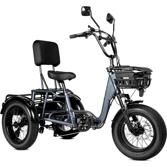 Folding Electric Tricycle with Reverse Gear and Rear Differential 4 Inch Wide Fat Tire Three Wheel Electric Bike