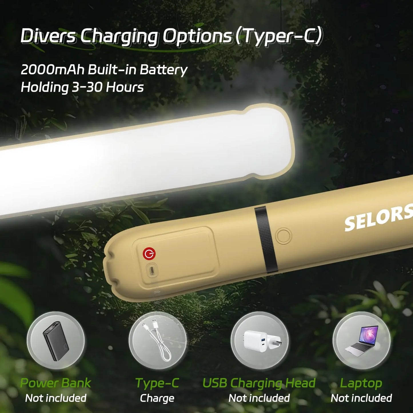 Selorss Rechargeable Portable Camping Strong Light Waterproof 2000 mAh Tent Lamp Spotlight Outdoor Work Repair Lighting