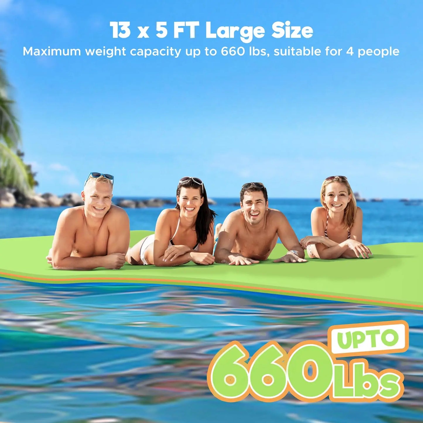 153.6 x 58 Inch Camping Mat Folding Camping Mattress Floating Water Pad Outdoor Waterproof Beach Picnic Blanket for Multiplayer