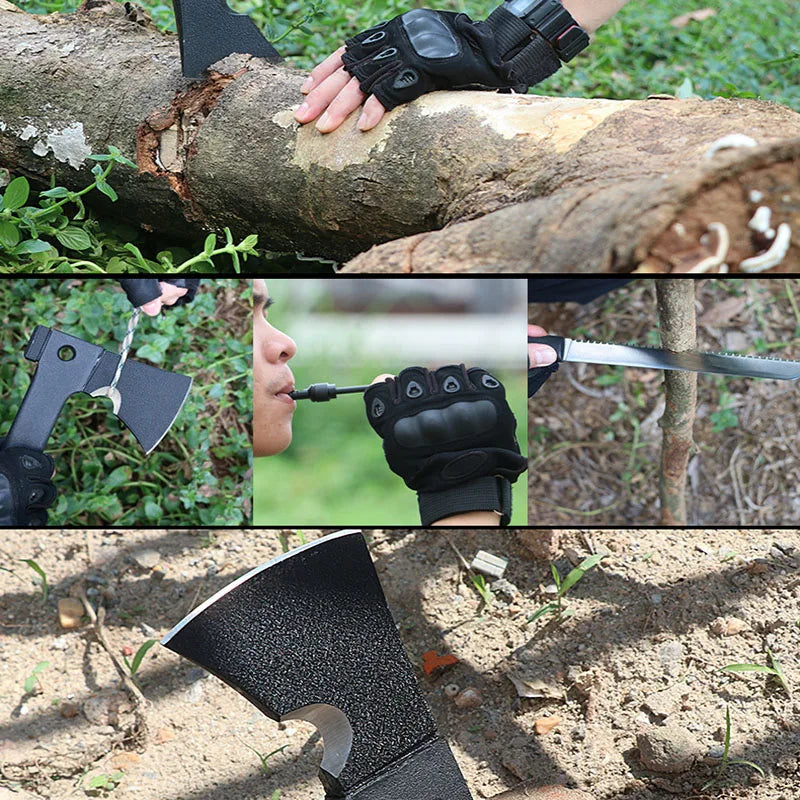 Outdoor Camping Axes and Survival Gear Lightweight Axes with Nested Serrated Wood Saw Knives and Magnesium Ignition Tools