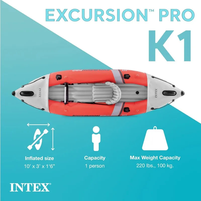 Intex Excursion Pro K1 Inflatable Kayak Set with Deluxe 86 Inch Paddles and High Output Pump Super Tough Design