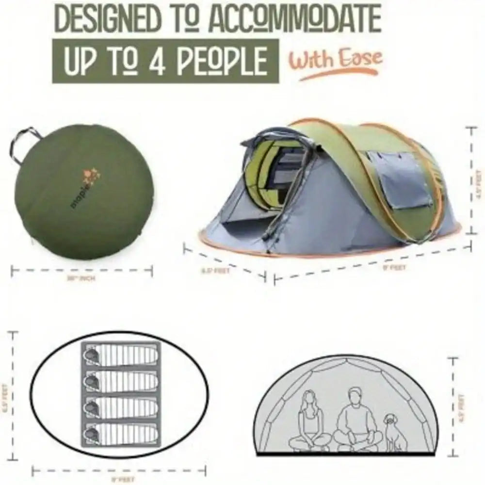 Camping Tent for 4 People Easy Pop Up Design with 2 Doors UPF50 Plus Waterproof 600D Oxford Material