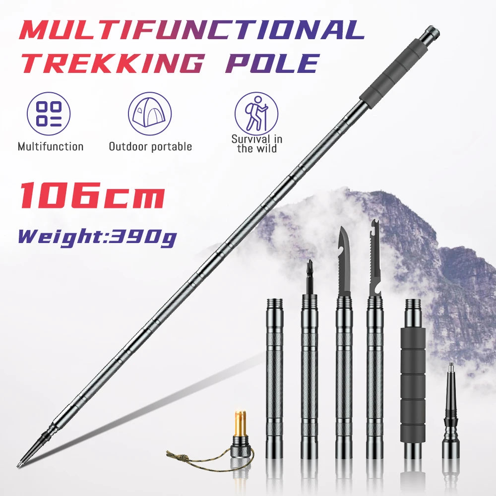Multifunction Trekking Poles Collapsible Telescopic Lightweight Walking Hiking Climbing Sticks