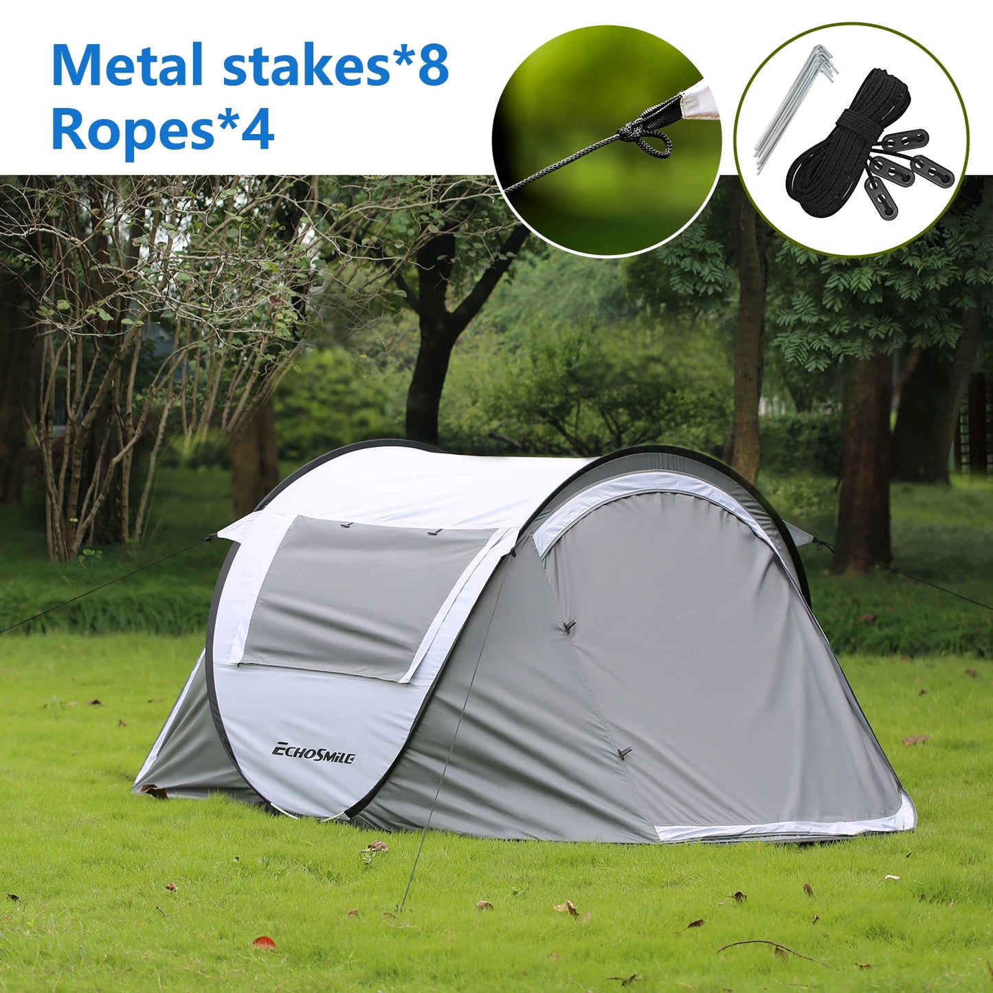 White Gray Automatic Opening Pop Up Camping Tent for Two People High Quality Convenient Carry Design