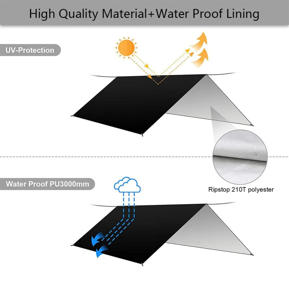 3M x 3M Camping Waterproof Awning Tarp Tent Dark Grey Ultralight Sun Shelter Outdoor Tourist Beach UV Coating