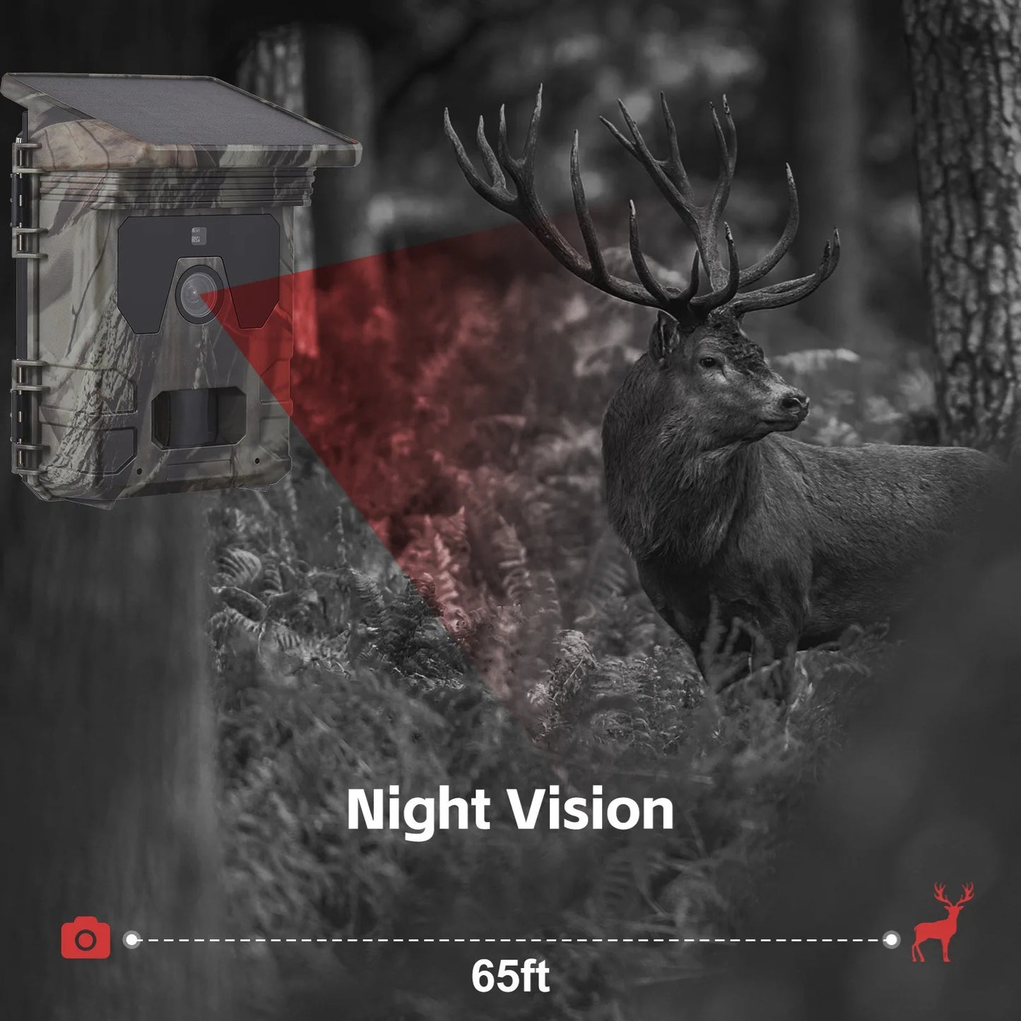 Solar Powered Night Vision Trail Camera 50MP 4K Hunting Camera 0.3s Trigger Time Wildlife Monitoring