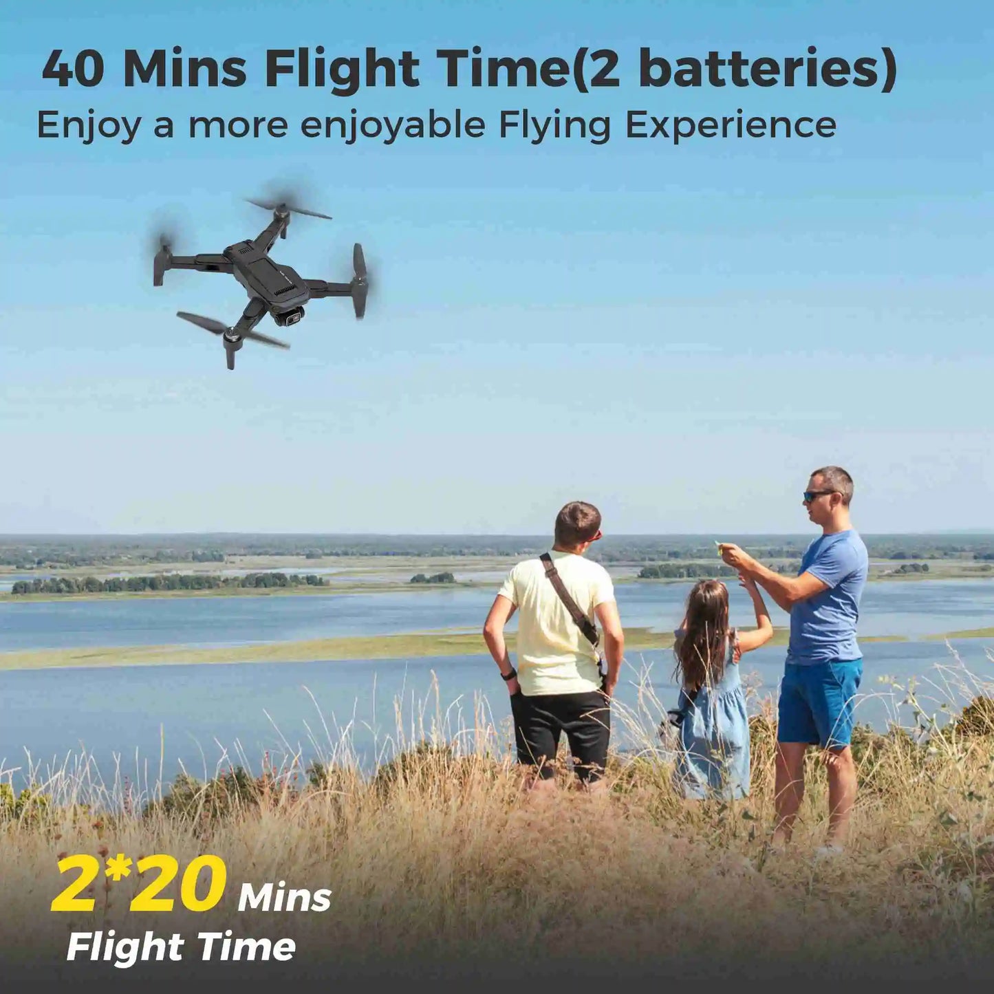 RC Drone Brushless Motor GPS Quadcopter with Remote Controller and Two Batteries for Long Flight Times