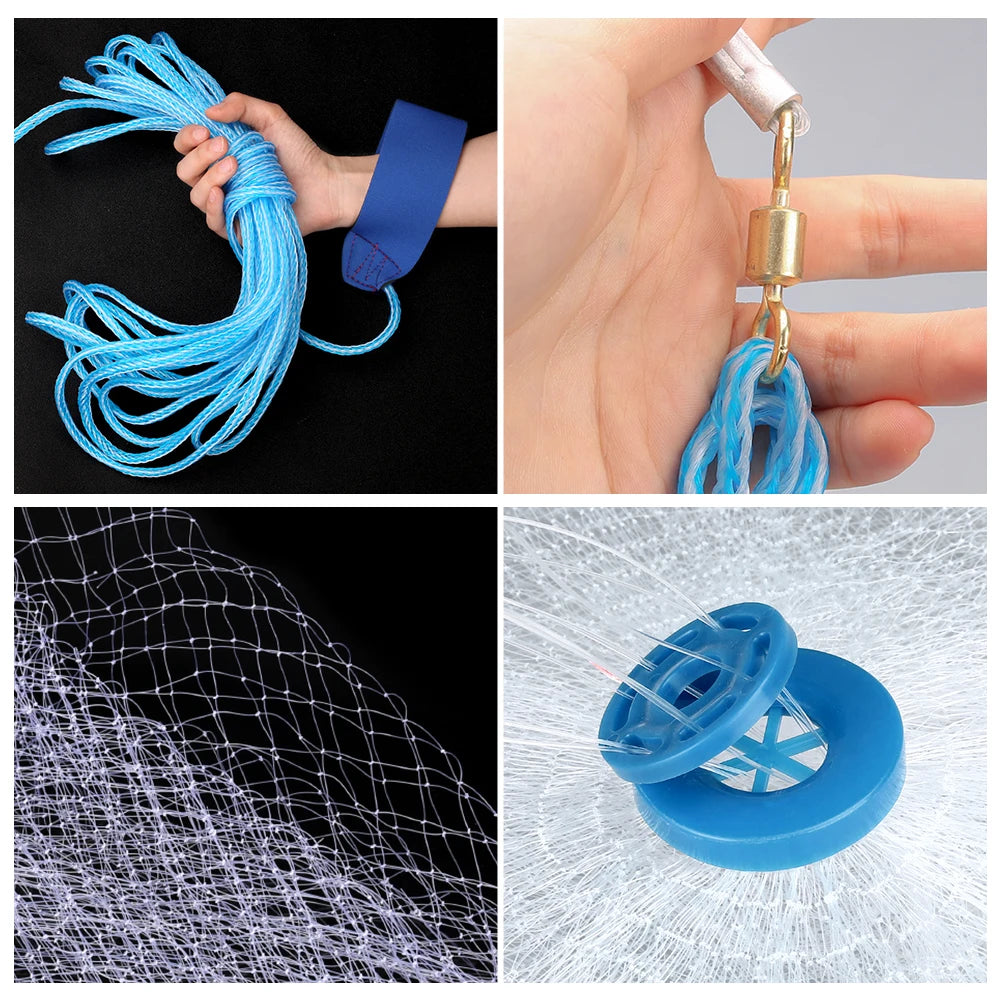 Cast Net 4ft to 8ft Radius Bait Net for Fishing Small Mesh Premium Fishing Nets for Saltwater with Aluminum Sinker