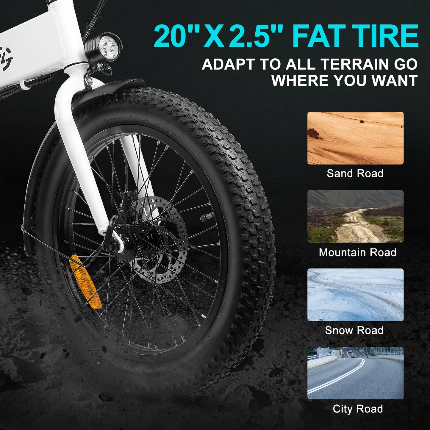 500W Adult Folding Electric Bicycle with 20 Inch Tires 48V 7.8Ah Max Speed 30-50Km/h 43 Miles Range Mini City Rider