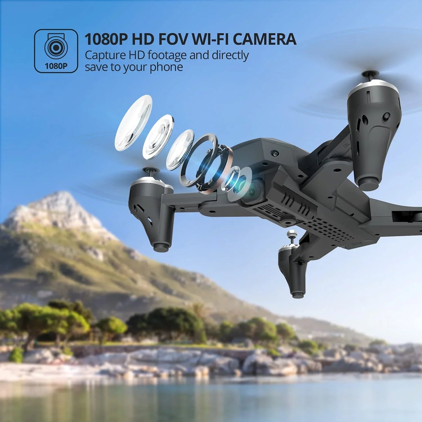 Deerc D10 Drone 1080P FHD FPV Gravity Control Altitude Hold Headless Mode Waypoints Case 2 Batteries