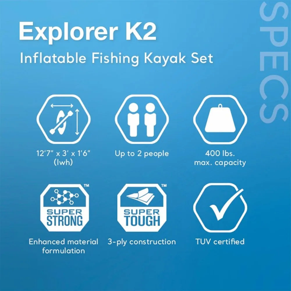 68309EP Excursion Pro K2 Inflatable Kayak Set with Deluxe 86 Inch Paddles and High Output Pump