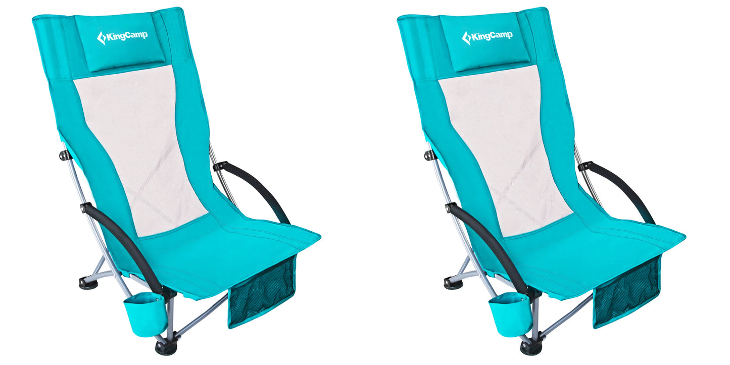 KingCamp High Back Beach Chair Backpack Chair Portable Camping BBQ Travel Picnic with Padded Armrests and Cup Holder