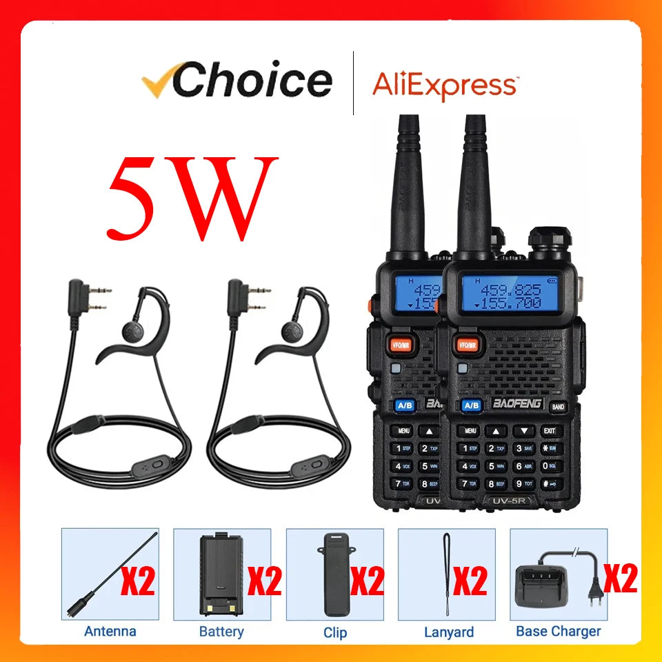 2PCS BAOFENG UV-5R High Power Dual Band Two Way Radio Long Range Handheld Portable Walkie Talkies for Hunting