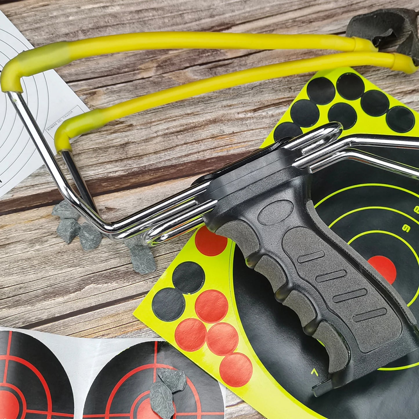 Slingshot Folding Rubberized Hunting Sling Shot with Auto-feed Dispensing Button and Wrist Rocket Design for Adults