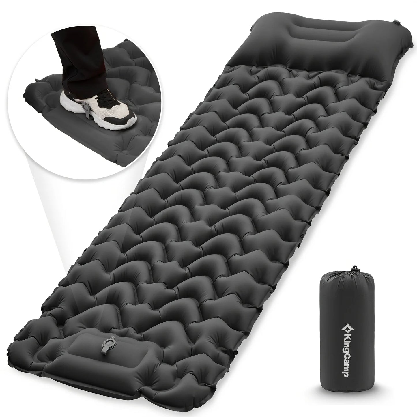 KingCamp Self Inflating Sleeping Pad Ultralight Inflatable Sleeping Mat With Built-In Pillow And Foot Pump For Hiking And Traveling