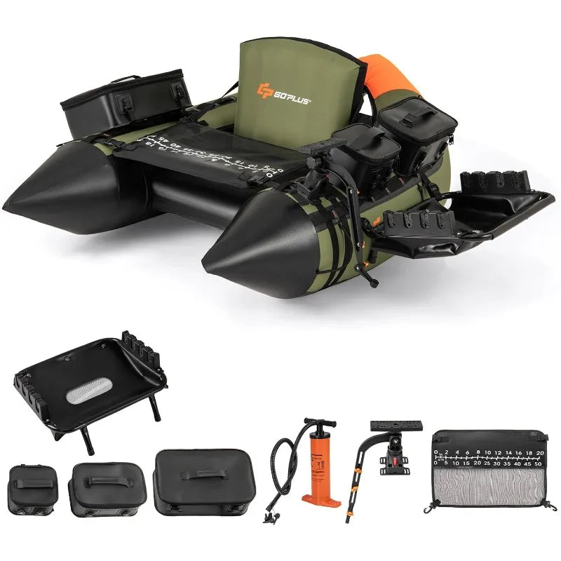 Inflatable Float Tube Fishing Belly Boat with Fish Ruler Pump Storage Bag Adjustable Straps for Angling